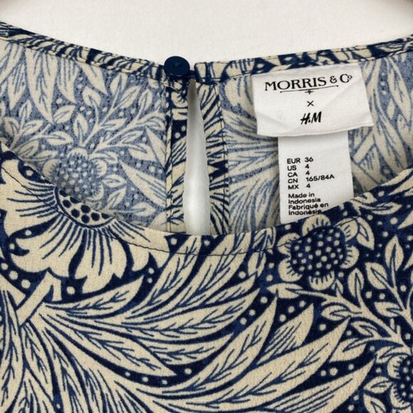 H&M x William Morris & Co 4 Floral Print Top Blouse Navy Blue Ivory - Picture 3 of 15